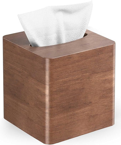 Livelab Tissue Box Cover Square - Oak Wood Tissue Box Holder for Living Room, Dinner Table, Bathroom, Office - Decorative Wooden Cube Facial Tissue Cover for Modern Farmhouse Home Decor | Brown