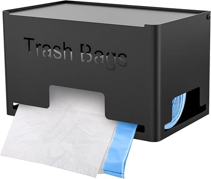 STWWO Large Trash Bag Holder Dispenser, Metal Garbage Bag Dispenser Roll Holder, Kitchen Trash Storage Organizer for Under Sink, Wall Mounted or Freestanding, Black