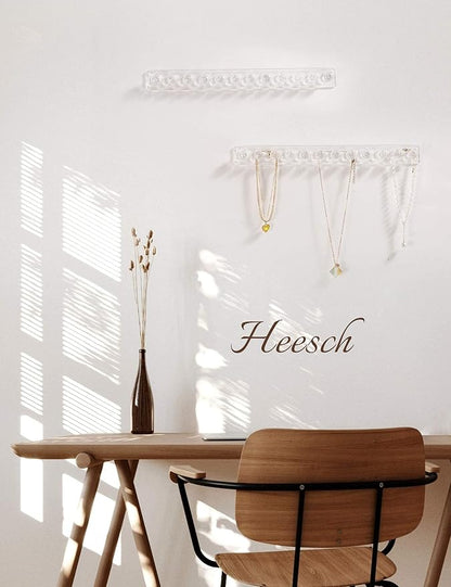 Heesch Necklace Hanger, Acrylic Necklace Organizer Wall Mount Necklace Holder, Jewelry Hooks for Necklaces, Bracelets, Chains (4-pack Clear)