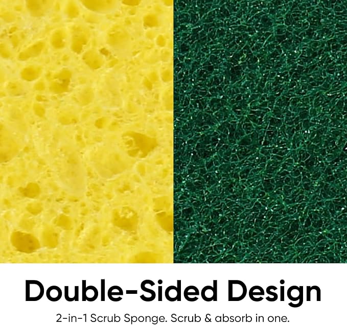 Scrubee Heavy Duty Scrub Large Sponge with Scouring Pad, Kitchen Dishwashing, Sink, Pot and Frying Pan Cellulose Scrubber Sponge Non Scratch. By Superio… (6" 3 Pack)