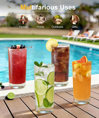 LUNA & MANTHA Drinking Water Glasses Set, Lead-Free Crystal Highball Glass, Tall Glass Cups for Cocktail Parties,Clear set of 6,16oz