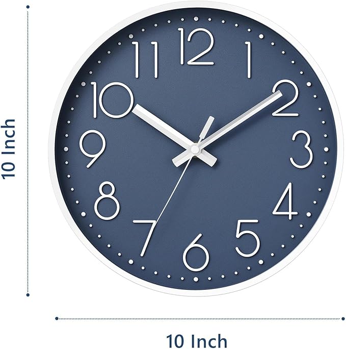 DAXSMY Wall Clock - 10 Inch Silent Non-Ticking Modern 3D Wall Clocks Battery Operated - Decorative Clock for Kitchen, Home Office, Bathroom, Bedroom(Azure Blue)