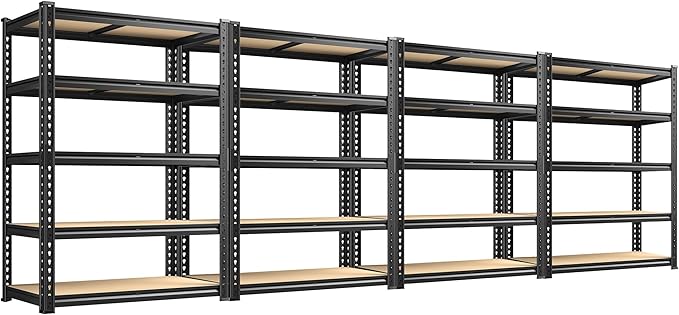 REIBII 2200LBS Storage Shelves 5 Tier Garage Shelving Heavy Duty Adjustable Garage Shelves, Utility Rack Shelf, Shelving Units for Storage Warehouse Pantry Closet, 35.5" W x 11.9" D x 72" H, 4 Pack
