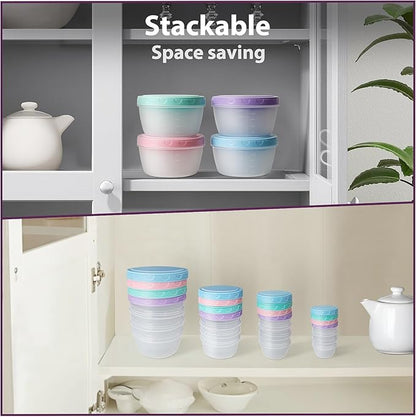 32 PCS Freezer Storage Containers with Lids, 16 Containers & 16 Lids Reusable BPA Free Plastic Soup Jars, Leakproof Salad Dressing Container to Go, Dishwasher & Microwave Safe Small Bowl Set