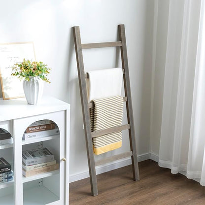 MyGift 54 inch Tall Fully Assembled Wood Blanket Ladder, 5-Tier Wall Leaning Towel Rack, No Assembly, Gray