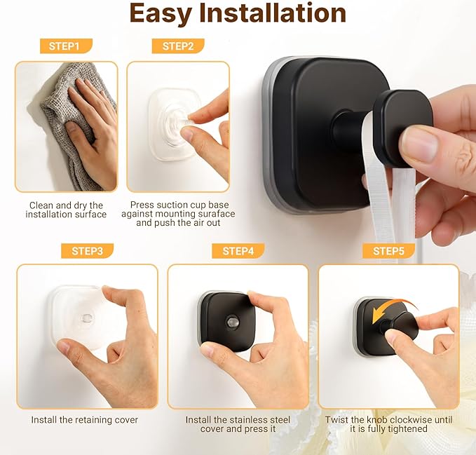 3 PCS Bathroom Hooks for Towels, Suction Cup Hooks for Shower, Door Hooks for Hanging Robe Loofah Removable Wall Hooks for Kitchen Glass Window Black