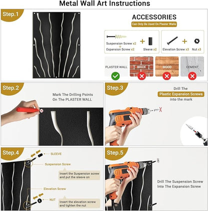 SIGNLEADER Metal Wall Decor Floral Botanical Minimalist Modern Abstract Wall Sculpture Hangings Home Decoration for Living Room, Bedroom, Bathroom, Kitchen, Outdoor - 24" Black
