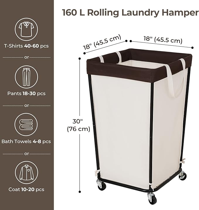 Cupic Cupid Laundry Hamper with Wheels, Rolling Laundry Basket, Dirty Clothes Cart for Laundry Room Organization and Storage, Bathroom, Bedroom, Beige
