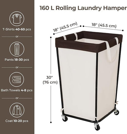 Cupic Cupid Laundry Hamper with Wheels, Rolling Laundry Basket, Dirty Clothes Cart for Laundry Room Organization and Storage, Bathroom, Bedroom, Beige
