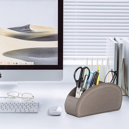 Remote Control Holder with 5 Compartments, KENOBEE Anti-slip Desktop Caddy Storage Organizer for Remote Controllers, Office Supplies, Makeup Brush, Media Accessories, Denim Coffee