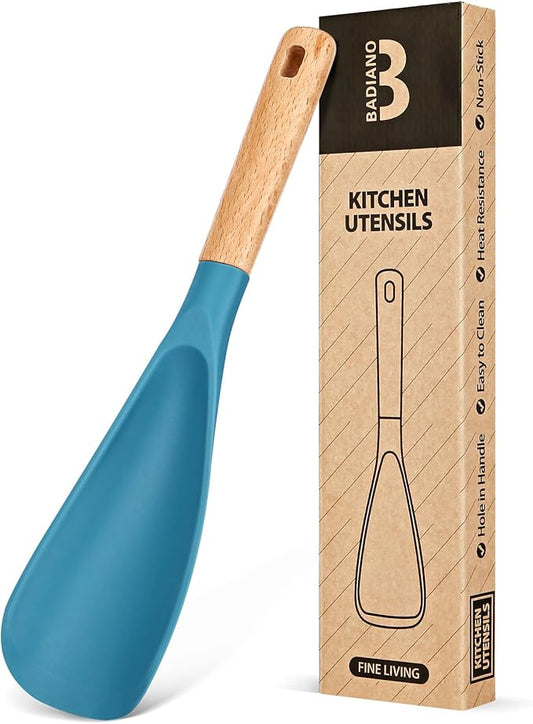 Cooking Spoon for Nonstick Cookwares, Great for Cooking and Serving Sturdy BPA-Free Matte Silicone, Wood Handle Spoon for Mixing, Scoop, and Scrape (TURQ, 11.4 inch)