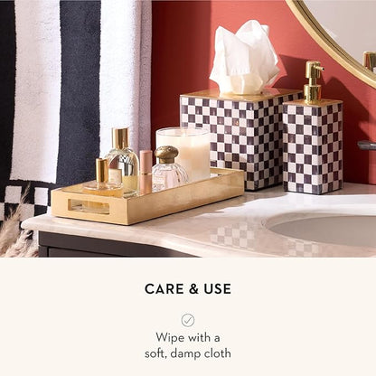 MACKENZIE-CHILDS Glass Tissue-Box Cover, Boutique Bathroom Decor, Black-and-White Courtly Check