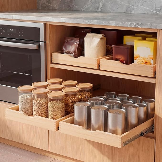 Sintuff 1 Pack Wooden Pull out Tray Cabinet Organizer Gentle Close Roll out Shelves for Kitchen Cabinets Fully Assembled Slide Pantry Shelves (15'' X 21'')