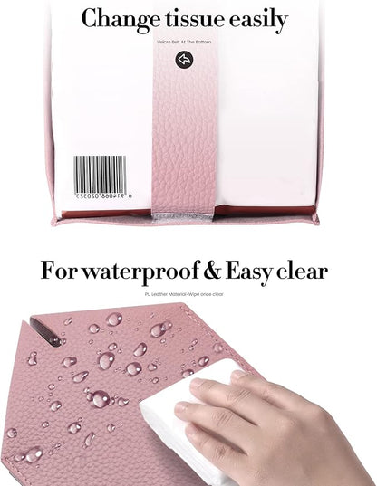 Tissue Box Cover, Jeethemy Square PU Leather Tissue Box Holder, Modern Tissue Case Facial Paper Organizer Dispenser，5X5X5'',Double Pink