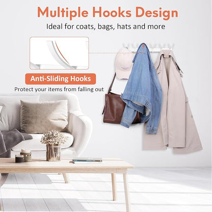 Optish Coat Rack Wall Mount, Coat Hook Wall Mount, Wall Hooks for Hanging, Hat Rack for Walls, Coats Hanger with 12 Hook, Towel Hooks for Bathrooms (1 Pack, White)