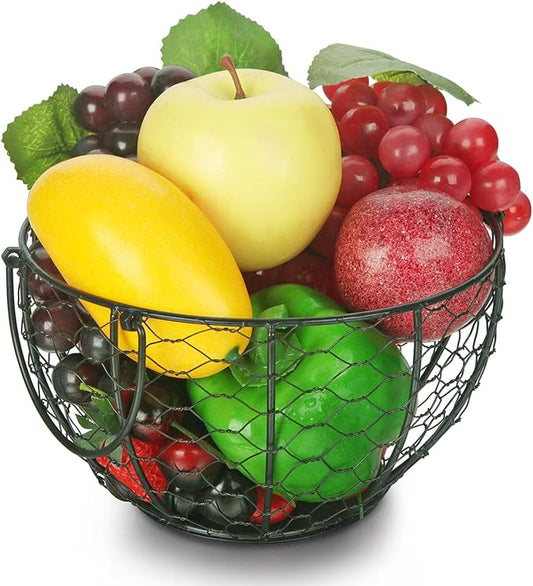 WILLIZTER Round Wire Basket Black Fruit Basket Bowl Fruit Holder for Kitchen with Handle Black Home Storage for Vegetables, Snacks, Household Items Decor