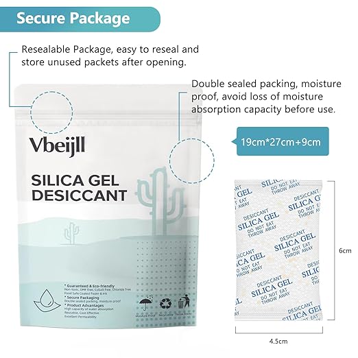5 Gram (150 Pack) Color-Indicating Silica Gel Packets, Premium Food Grade Desiccant - Rechargeable Moisture Absorbers for Food Storage, Electronics, 3D Filament & Safes