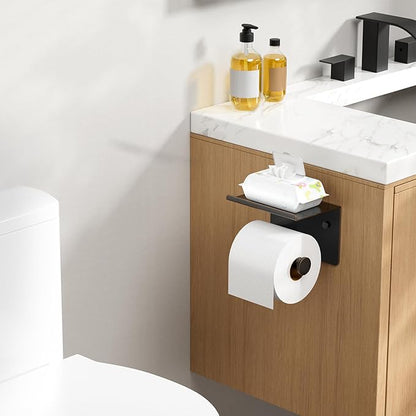 FORIOUS Toilet Paper Holder with Shelf, Adhesive or Screw Wall Mount Toilet Paper Roll Holder for Bathroom, SUS 304 Stainless Steel Commercial Toilet Tissue Holder Dispenser, Oil Rubbed Bronze