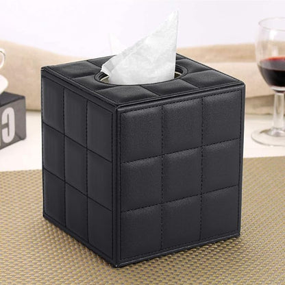 RHCSZ Modern Tissue Box Holder Square,Napkin Holder Pumping Paper Case Dispenser,Upgrade Large Size Facial Tissue Box Cover with Magnetic Bottom for Home Bathroom NightStand Office Desk (Black)