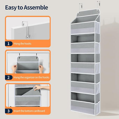Yecaye Over The Door Organizer Storage, 5-Tier Heavy Duty Door Organizers Hanging with 10 Side Mesh Pockets, 44 lbs Load Capacity Behind Door Storage for Bathroom Nursery Bedroom Dorm Closet,Grey,1Pc