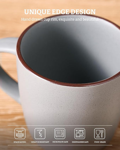 famiware Mercury Coffee Mugs 13 oz, Coffee Mugs Set of 6 with Handle, Cups for Latte, Hot Tea, Cappuccino, Mocha, Cocoa, Light Grey