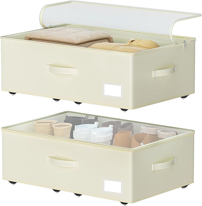 EE-RoomWorld Under Bed Storage with Wheels, No Assemble Required 12 inches height Under Bed Storage bins,Large capacity Rolling Underbed Shoe Storage containers，dorm underbed storage drawers