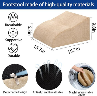 Foot Rest for Under Desk at Work, Ergonomic Under Desk Footrest with Washable Cover for Office, Home & Gaming Leg Elevation Pillow Beige