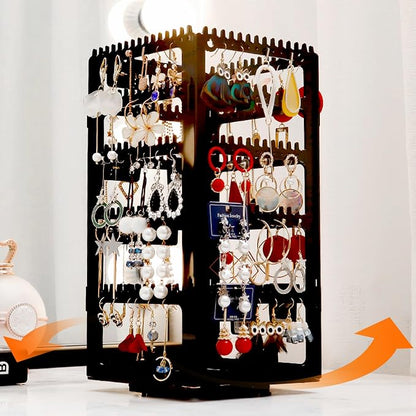 360° Rotating Jewelry Organizer Stand with 5 Layers,Acrylic Earring Holder Organizer Stand,212 Holes and 212 Grooves for Studs,Dangly Earrings,Chains,Bracelets,Necklace
