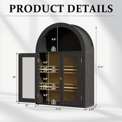 BREEZEHEAT Bathroom Medicine Cabinet Wall Mount-Over The Toilet Storage Cabinet-Arched Wall Cabinet with Glass Doors & Adjustable Shelves, Wood Cabinet for Laundry Room, Kitchen, Living Room, Black