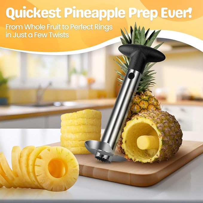 Flexzion Pineapple Corer Slicer Peeler, Stainless Steel Eye Remover Decorer Wedger Cutter, Spiral Cutting Tools with Metal Blade, Non-Slip Grip for Fruit Rings, Home Kitchen Restaurant Chef Use