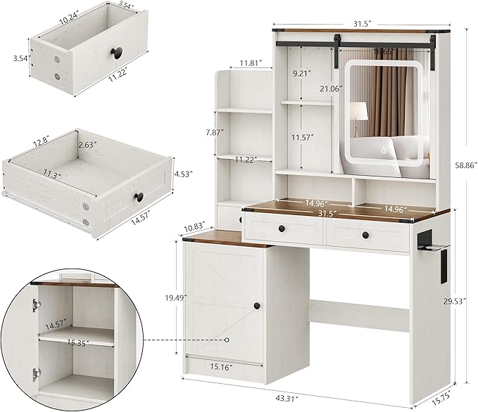 KAMABOKO Vanity Desk with Mirror and Lights, Makeup Vanity Desk with Lights 3 Colors (041 Brown)