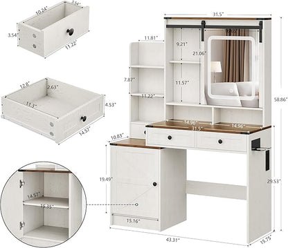KAMABOKO Vanity Desk with Mirror and Lights, Makeup Vanity Desk with Lights 3 Colors (041 Brown)