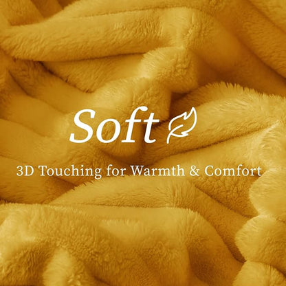 BEDELITE Twin Blanket for Couch & Bed, 300GSM Soft & Warm Fleece Blanket, Decorative and Giftable Striped Mustard Yellow Blankets for Women, Men, 60"x80"