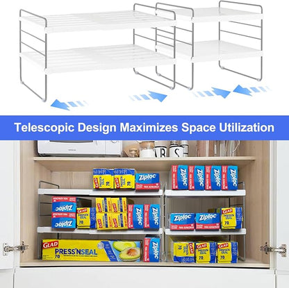 Cirhy Pantry Organizers and Storage,3 Tiers Expandable Foil and Plastic Wrap Organizer, Adjustable Kitchen Cabinet Shelf Organizer, Shelves Storage Rack for Cabinet Countertop (9.8" To 15.6" L) 2PCS