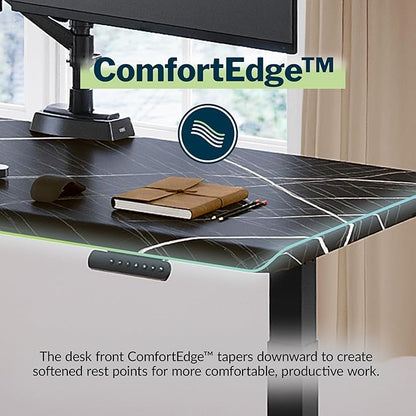 Vari ComfortEdge 60x30 Inch Adjustable Electric Standing Desk – Limited Edition Sit Stand VariDesk with Memory Presets & Sloped Front Edge + Tool-Free Assembly (Black Marble/Black Legs)