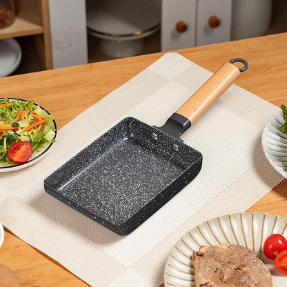 Ceramic Coating Square Japanese Tamagoyaki Omelette Small Skillet, Non-stick Rectangle Egg Roll Pan with Wood Handle (Dark Grey)