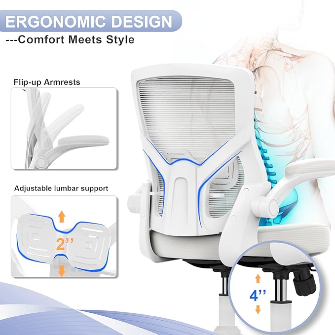 Ergonomic Office Desk Chair with Waterfall Seat and S-Shaped Back for Lower Back & Leg Pressure Relief, Comfortable for 8+ Hours Sitting