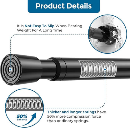 AIZESI 5/8 Inch Spring Tension Curtain Rods - 1-Pack with 2PCS Curtain Rod Holder, 26 to 39 Inch, Black
