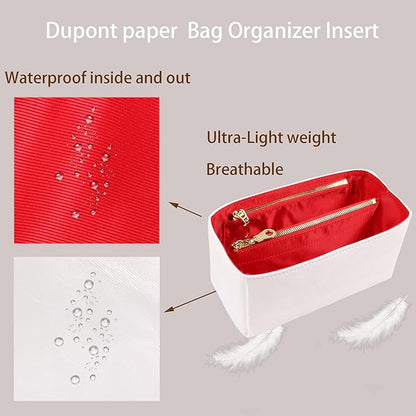 Purse Organizer Insert for handbag，Dupont paper Ultra-Light weight Bag Organizer Insert for LV Speedy 20 Waterproof (Small-white red)