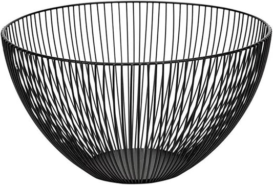 7UYUU Metal Wire Fruit Basket, Black Fruit Vegetable Bowl for Kitchen Counter, Round Produce Storage Basket for Veggie Snack (Round A)