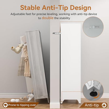 Polup Metal Armoire Wardrobe Closet with Doors, 71" Tall White Wardrobe Cabinet with Hanging Rod and Adjustable Shelves, Steel Clothing Storage Cabinet for Bedroom, School, Employee, Gym, Office