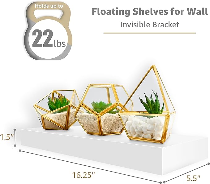 Sorbus Floating Shelves for Wall - Set of 3 White Wood Wall Shelves for Living Room, Kitchen, Bedroom, Bathroom Storage - 16" Book Shelf for Wall Decor, Home Decor, Farmhouse, Frames & Trophy Display