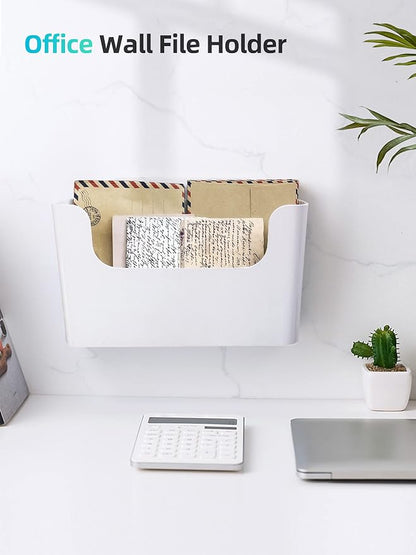 Wall Mount Folder Holder File Organizer No Drilling File Holder Hanging File Mail Organizer Door Office Mail Supplies Storage Magazine Envelope Planner Wall Single Pocket (Off White,3 Pack)