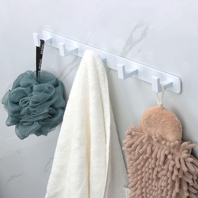 Coat Rack, Heavy Duty Stainless Steel 5 Tri Coat Hook Hanger, Wall Mounted Storage Wall Hooks, Rustic Clothes Hook/Key Hook Rail for Bathroom Kitchen Entryway(5 Hook White)