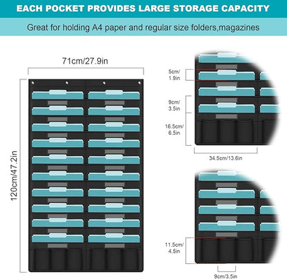KIKIGOAL 20 Pockets Hanging Wall File Organizer, Heavy Duty Storage Pocket Chart With 20 Name Tag Pockets for File Folder and Paper, Space Saver for Office and Classroom