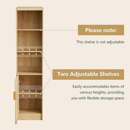 ORRD Narrow Tall Bathroom Storage Cabinet, Freestanding Storage Cabinet with Open Storage Compartments and Adjustable Shelf for Small Space, Bathroom, Living Room, Kitchen, (Natural)