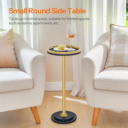 HOOBRO Small Round Side Table, Drink Table, Coffee Martini Table with Pedestal Accent for Small Spaces in Living Room, Bedroom, Sofa Couch, Black and Gold DB168BZ01