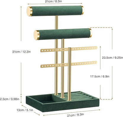 bussdis 3 Tier Bracelet Holder Display - Detachable T Bar Dark Green Velvet Bracelet Holder, Jewelry Holder Organizer for Bracelet, Necklace, Earrings, Rings
