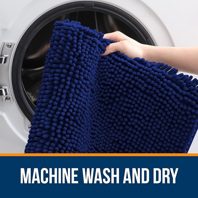 OLANLY Large Bathroom Rugs 40x24, Extra Soft Absorbent Chenille Bath Rugs, Rubber Backing Quick Dry, Machine Washable Bath Mats for Bathroom Floor, Tub and Shower, Home Decor Accessories, Navy
