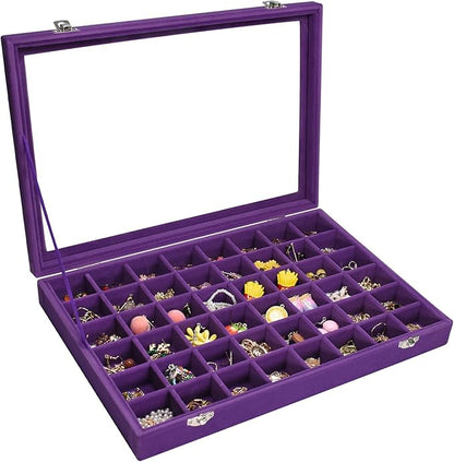 Vicoter Velvet Jewelry Tray 48 Compartments Jewelry Display Organizer with Transparent Cover Rings, Earrings, Necklaces, Pendants Storage Box for Girls, Wives, Mothers, Women